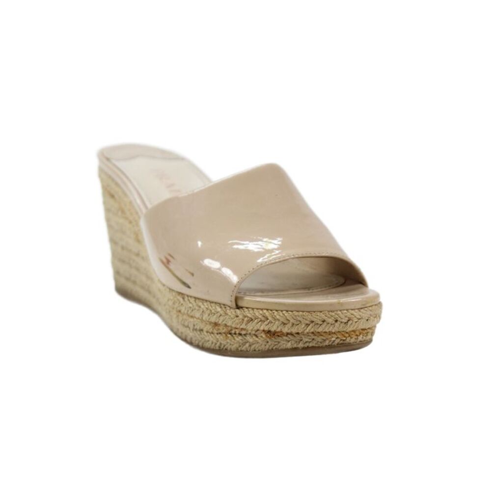 Prada Womens Wedge Heel Patent Leather Slide Sandals Brown Size 37